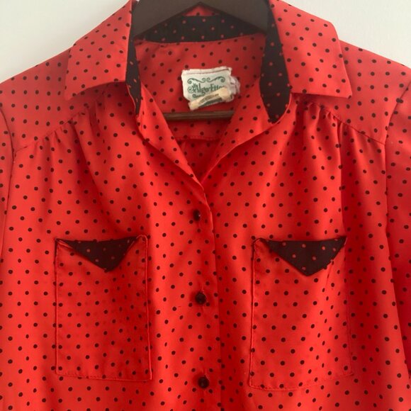 Vintage Algo-Ettes 1970s Red Black Polka Dot Dress - Picture 5 of 8